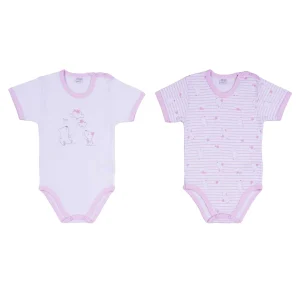 Ellepi - 2 Body con apertura sulla spalla a Maniche Corte 100% Cotone Rosa