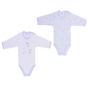 Ellepi - 2 Body con apertura sulla spalla a Maniche Lunghe 100% Cotone Azzurro