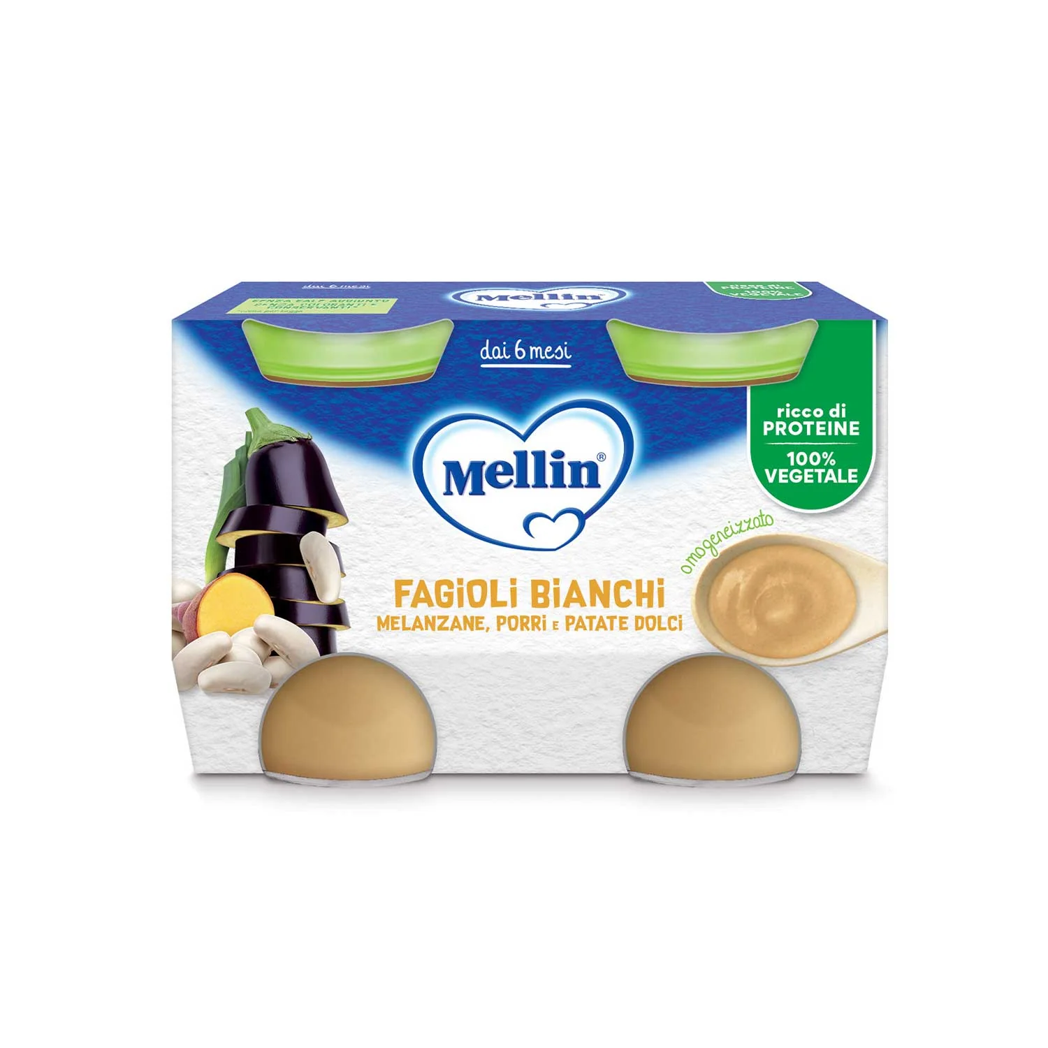 Mellin - Omogeneizzato Fagioli Piselli Melanzane Porri Patate: Confezione 2x130 gr - immagine 2